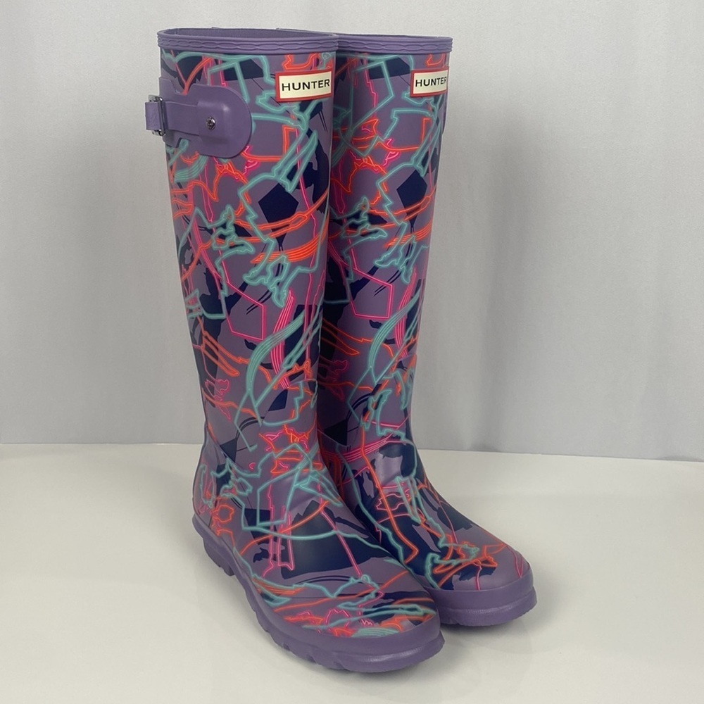 Hunter Women's Purple Neon Pattern Tall Rain Boots...Disney Mary Poppins - Picture 2 of 16